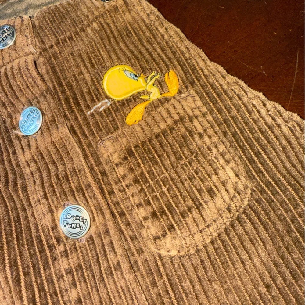 Vintage Y2K Looney Tunes Tweety Bird Corduroy Bib Overalls Girls Size 12 Cotton